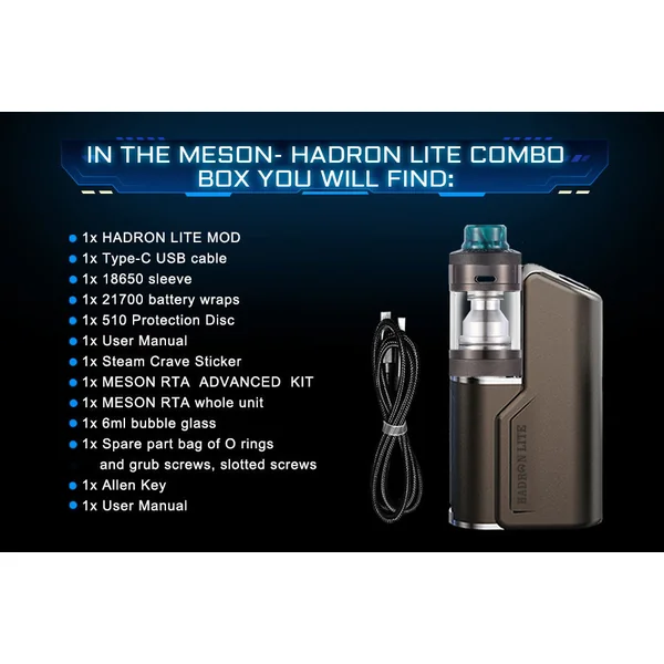 Steam Crave Hadron Lite SBS 100W Mod Kit with Meson RTA Atomizer 6ml