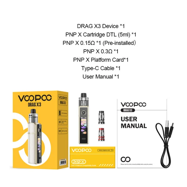 Voopoo Drag X3 80W Box Mod Kit with PnP X Cartridge DTL Pod 5ml